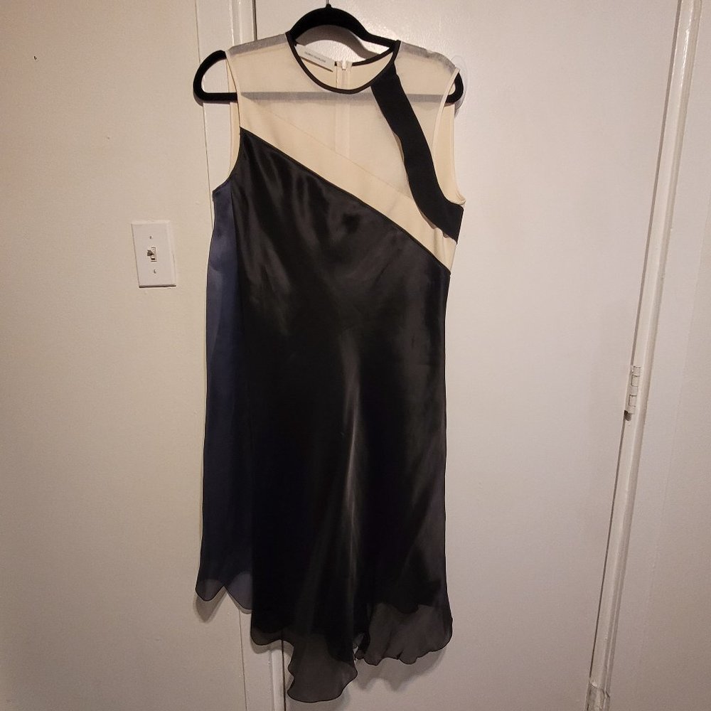 Cedric Charlier Silk organza black Ivory Navy Asymmetric Hem Draping Sz.12
